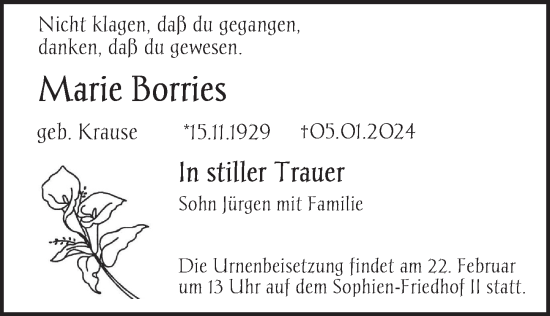 Traueranzeige von Marie Borries von Berliner Zeitung