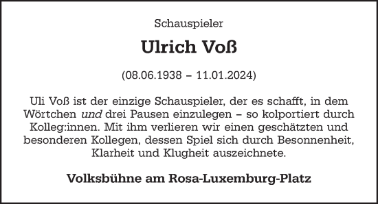 Traueranzeige von Ulrich Voß von Berliner Zeitung