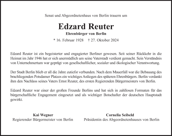 Traueranzeige von Edzard Reuter von Berliner Zeitung