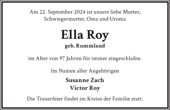 Traueranzeige von ELla Roy von Berliner Zeitung