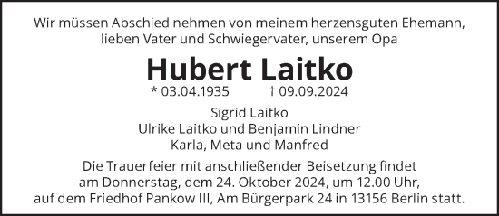 Traueranzeige von Hubert Laitko von Berliner Zeitung