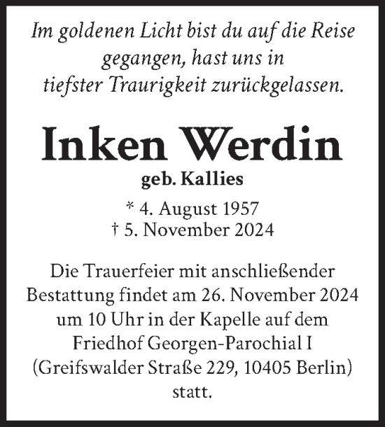 Traueranzeige von Inken Werdin von Berliner Zeitung