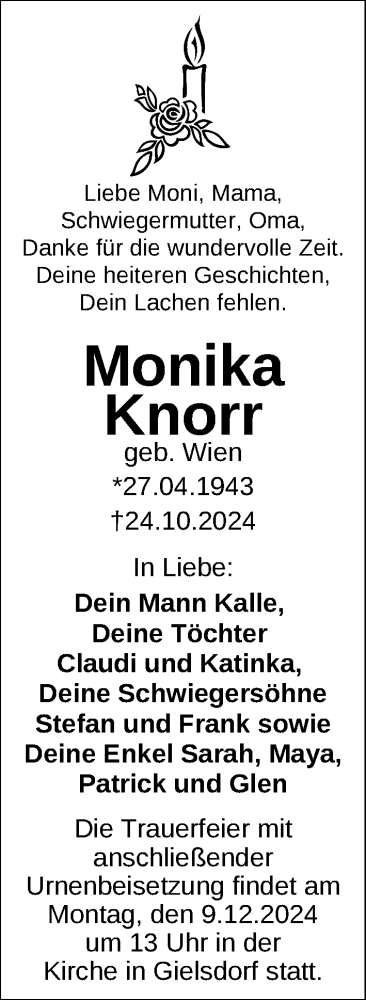 Traueranzeige von Monika Knorr von Berliner Kurier