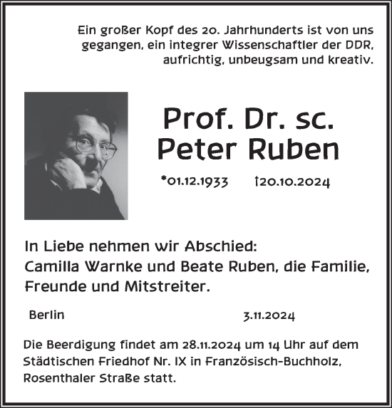 Traueranzeige von Peter Ruben von Berliner Zeitung