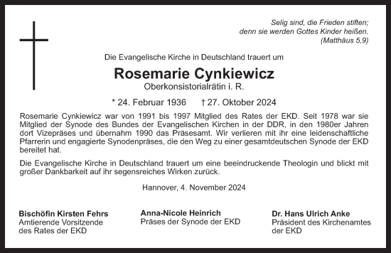 Traueranzeige von Rosemarie Cynkiewicz von Berliner Zeitung