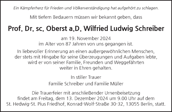 Traueranzeige von Wilfried Ludwig Schreiber von Berliner Zeitung