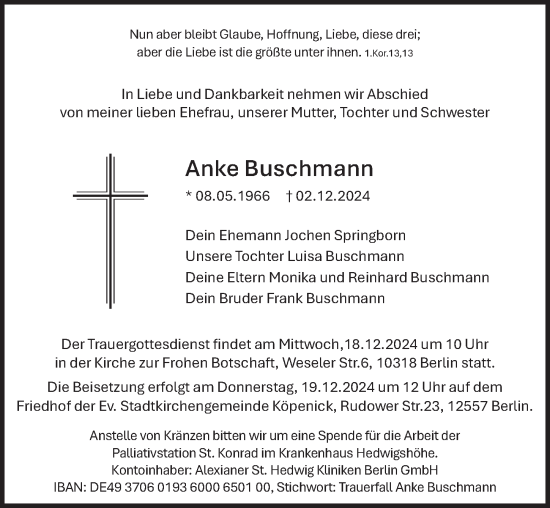 Traueranzeige von Anke Buschmann von Berliner Zeitung