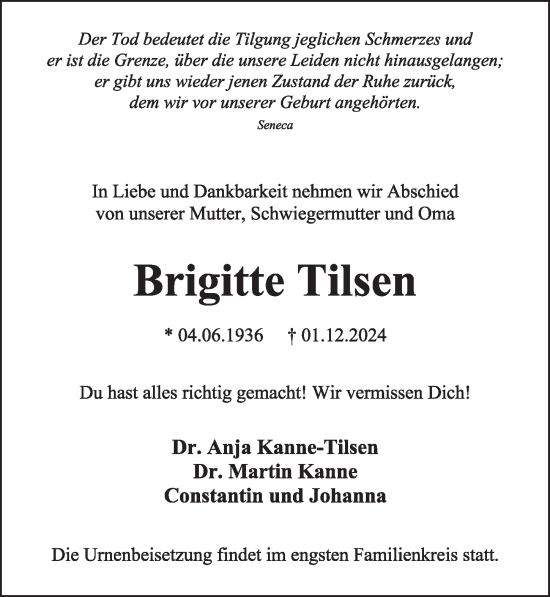 Traueranzeige von Brigitte Tilsen von Berliner Zeitung