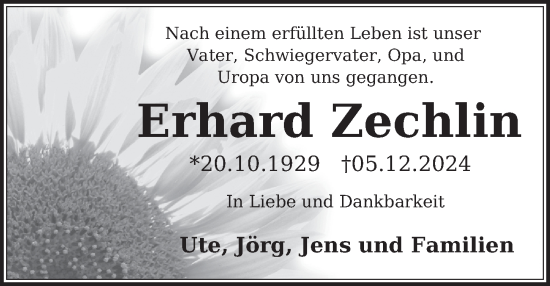 Traueranzeige von Erhard Zechlin von Berliner Zeitung