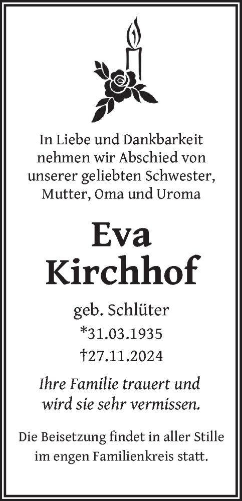 Traueranzeige von Eva Kirchhof von Berliner Zeitung