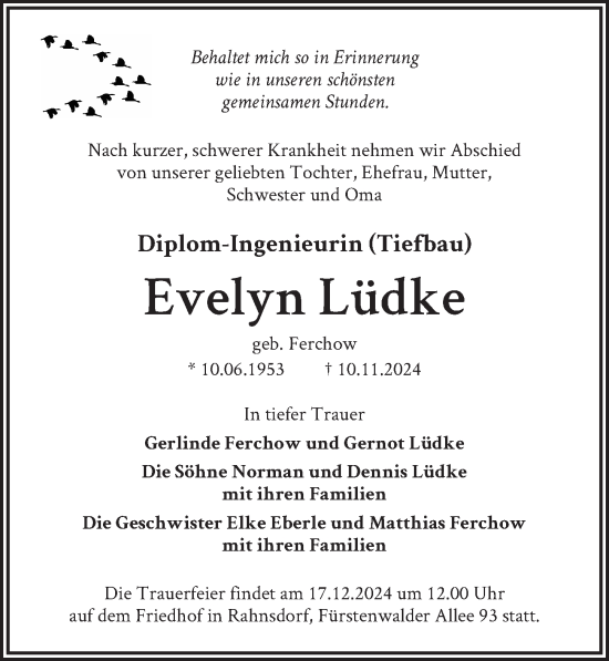 Traueranzeige von Evelyn Lüdke von Berliner Zeitung