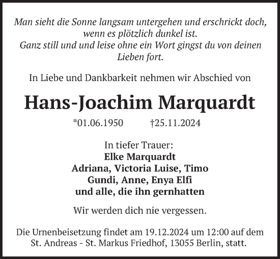 Traueranzeige von Hans-Joachim Marquardt von Berliner Kurier