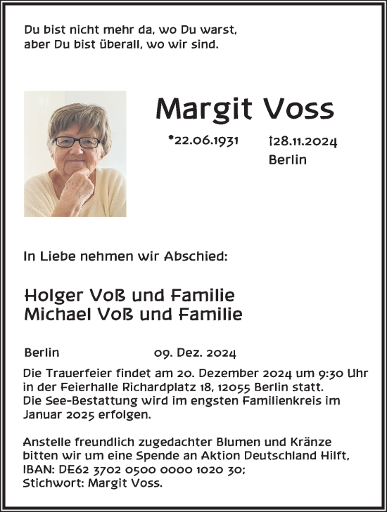 Traueranzeige von Margit Voss von Berliner Zeitung