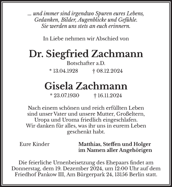 Traueranzeige von Siegfried Zachmann von Berliner Zeitung