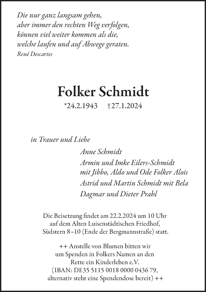  Traueranzeige für Folker Schmidt vom 10.02.2024 aus Berliner Zeitung