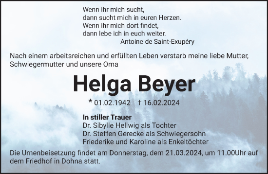 Traueranzeige von Helga Beyer von Berliner Zeitung