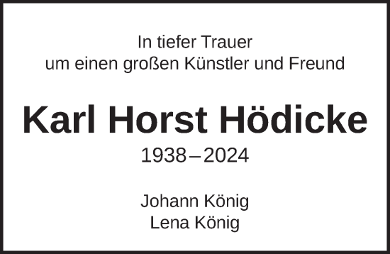 Traueranzeige von Karl Horst Hödicke von Berliner Zeitung
