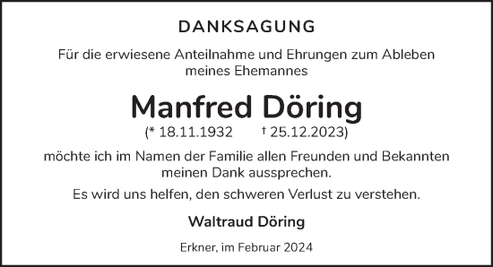 Traueranzeige von Manfred Döring von Berliner Zeitung