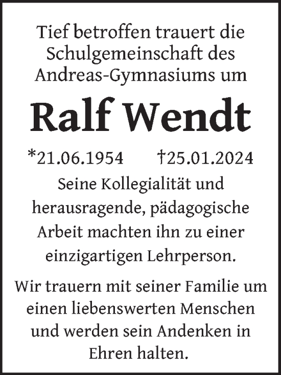 Traueranzeige von Ralf Wendt von Berliner Zeitung