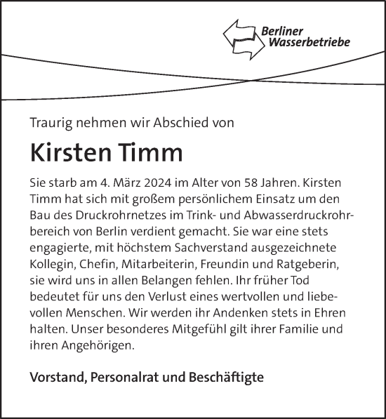 Traueranzeige von Kirsten Timm von Berliner Zeitung