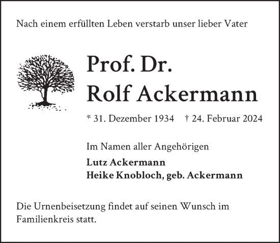 Traueranzeige von Rolf Ackermann von Berliner Zeitung