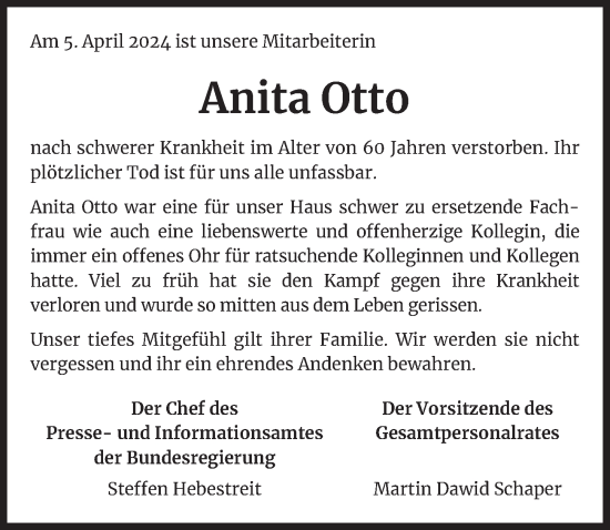 Traueranzeige von Anita Otto von Berliner Zeitung