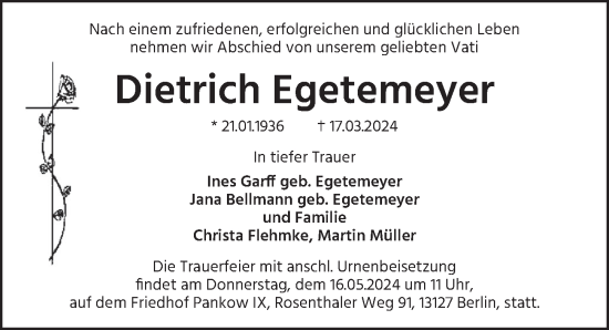 Traueranzeige von Dietrich Egetemeyer von Berliner Zeitung