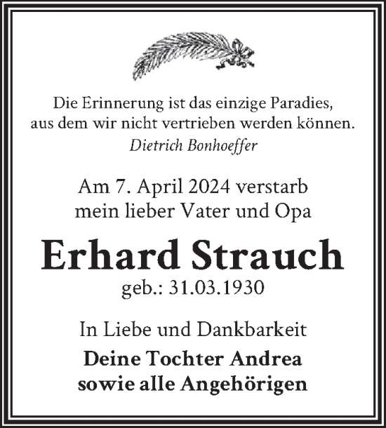 Traueranzeige von Erhard Strauch von Berliner Zeitung