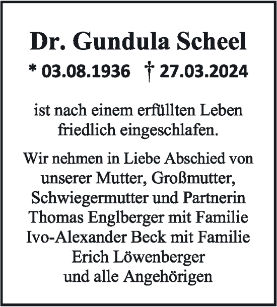 Traueranzeige von Gundula Scheel von Berliner Zeitung