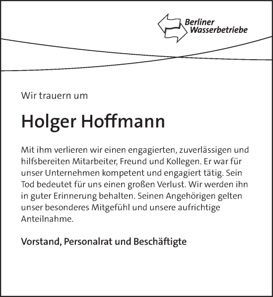 Traueranzeige von Holger Hoffmann von Berliner Zeitung