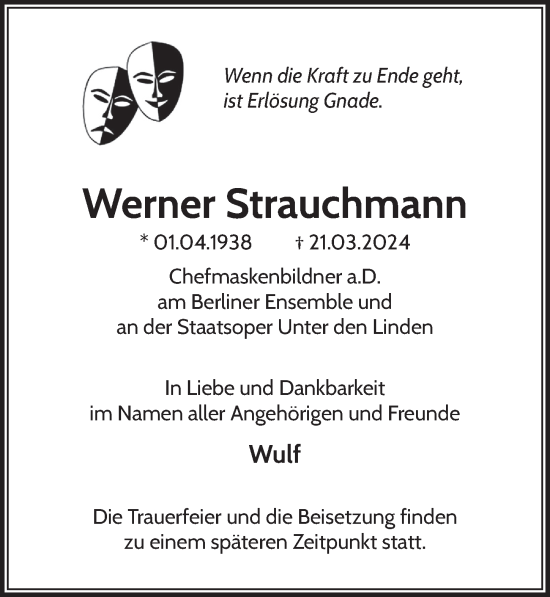 Traueranzeige von Werner Strauchmann von Berliner Zeitung