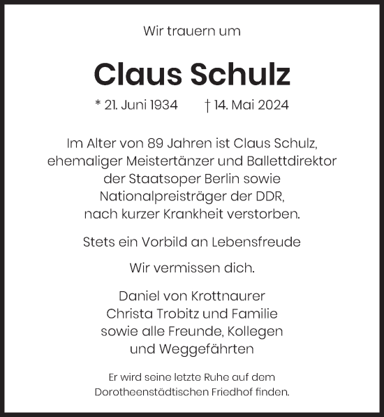Traueranzeige von Claus Schulz von Berliner Zeitung