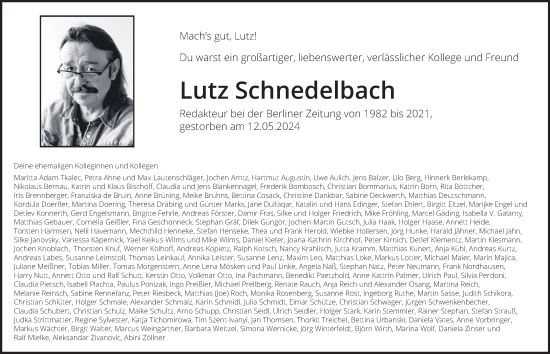 Traueranzeige von Lutz Schnedelbach von Berliner Zeitung