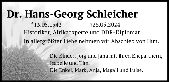 Traueranzeige von Hans-Georg Schleicher von Berliner Zeitung