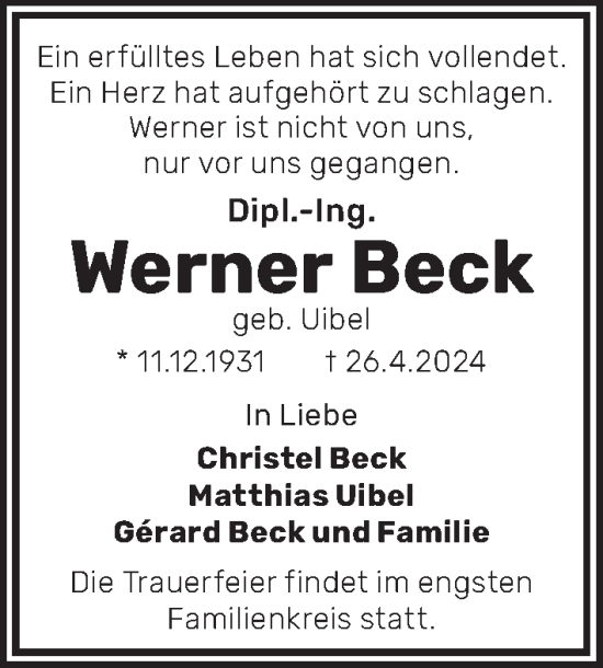 Traueranzeige von Werner Beck von Berliner Zeitung