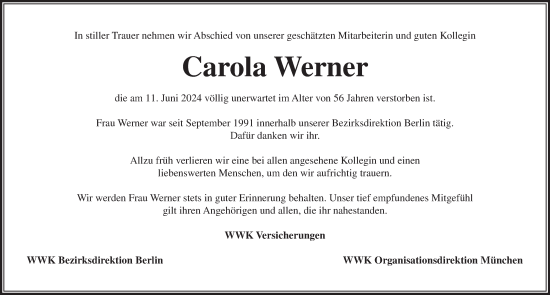 Traueranzeige von Carola Werner von Berliner Zeitung