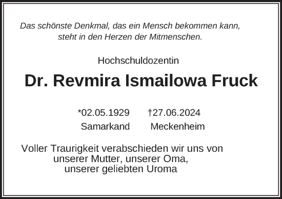 Traueranzeige von Revmira Ismailowa Fruck von Berliner Zeitung