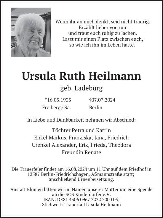 Traueranzeige von Ursula Ruth Heilmann von Berliner Zeitung