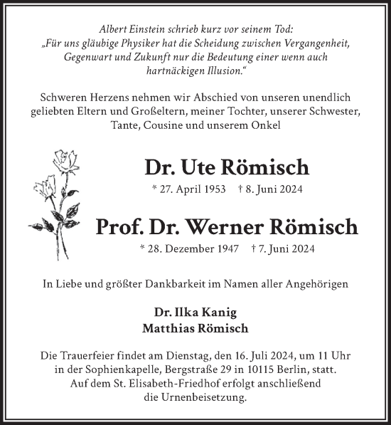 Traueranzeige von Ute und Werner Römisch von Berliner Zeitung