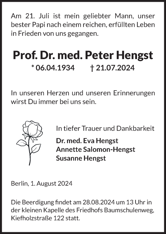 Traueranzeige von Peter Hengst von Berliner Zeitung