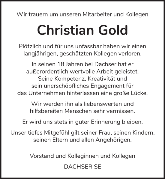 Traueranzeige von Christian Gold von Berliner Zeitung