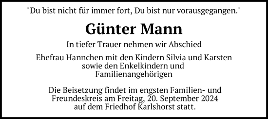 Traueranzeige von Günter Mann von Berliner Zeitung