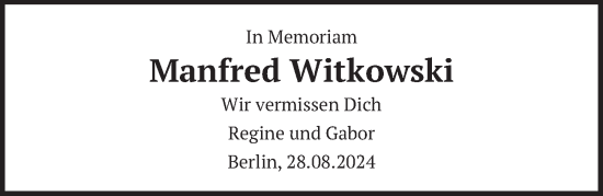 Traueranzeige von Manfred Witkowski von Berliner Zeitung