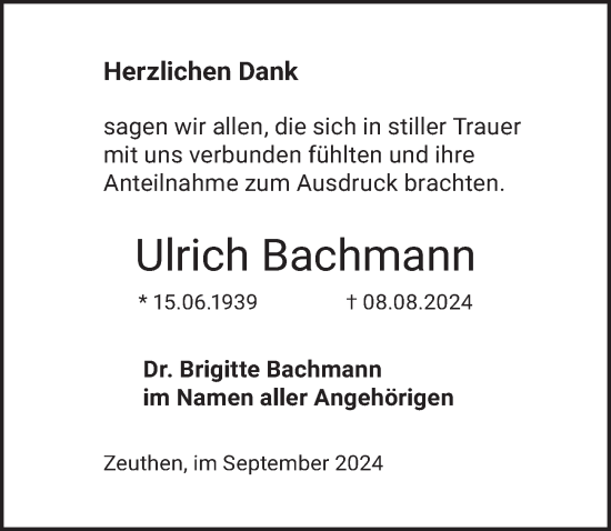 Traueranzeige von Ulrich Bachmann von Berliner Zeitung