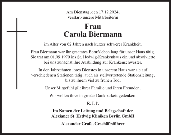 Traueranzeige von Carola Biermann von Berliner Zeitung