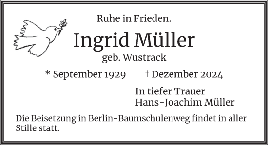 Traueranzeige von Ingrid Müller von Berliner Zeitung