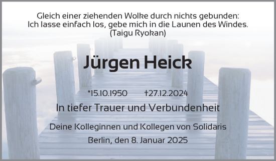 Traueranzeige von Jürgen Heick von Berliner Zeitung