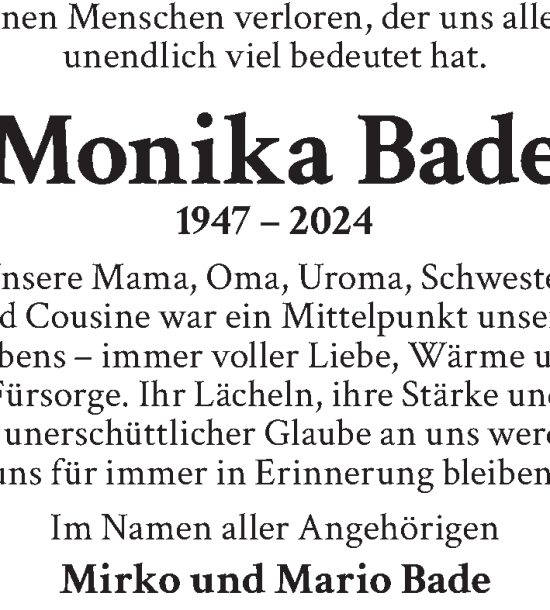 Traueranzeige von Monika Bade von Berliner Zeitung