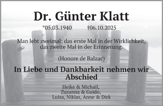 Traueranzeige von Günter Klatt von Berliner Kurier