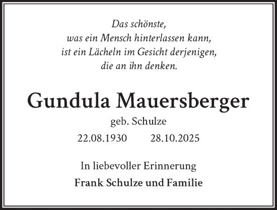 Traueranzeige von Gundula Mauersberger von Berliner Zeitung